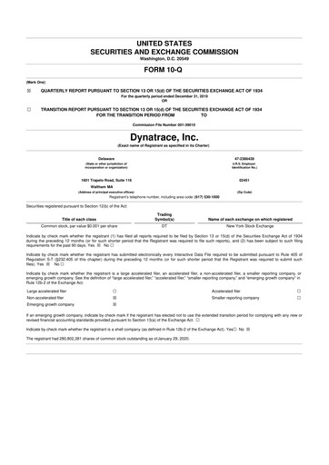 Vorschaubild Dynatrace 10-Q Quartalsbericht 2020 