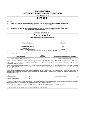 Vorschaubild Dynatrace 10-Q Quartalsbericht 2021 