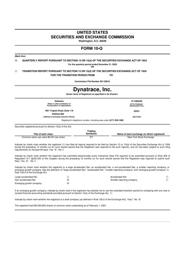 Vorschaubild Dynatrace 10-Q Quartalsbericht 2021 