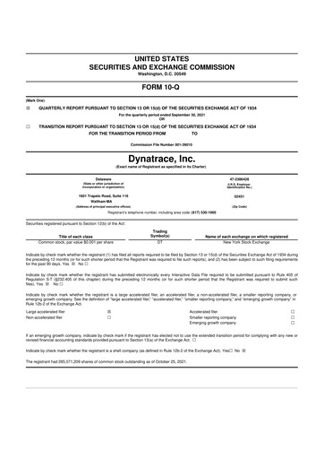 Vorschaubild Dynatrace 10-Q Quartalsbericht 2022 