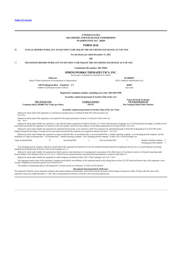 Thumbnail SpringWorks Therapeutics 10-K Annual Report 2021