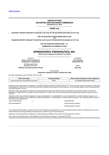 Thumbnail SpringWorks Therapeutics 10-Q Quarterly Report FY2024 