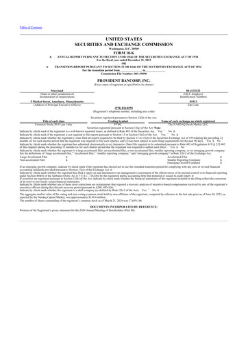 Thumbnail Provident Bancorp
 10-K Annual Report 2023