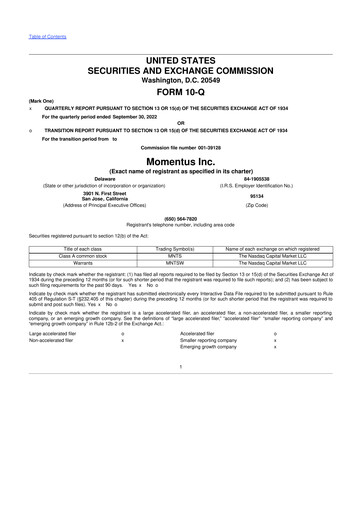 Thumbnail Momentus Inc. 10-Q Quarterly Report FY2022 
