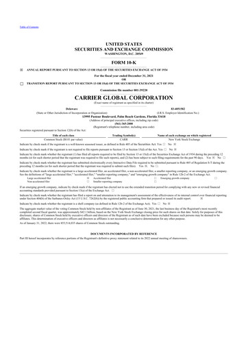 Thumbnail Carrier Global 10-K Annual Report 2021