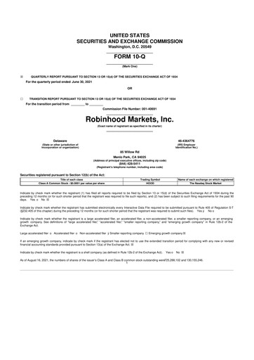 Vorschaubild Robinhood 10-Q Quartalsbericht 2021 