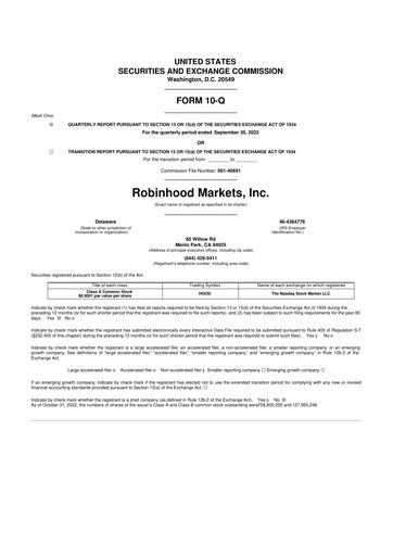 Vorschaubild Robinhood 10-Q Quartalsbericht 2022 