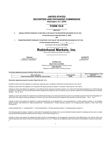 Thumbnail Robinhood 10-K Annual Report 2022