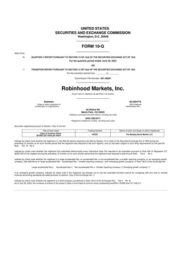 Vorschaubild Robinhood 10-Q Quartalsbericht 2023 