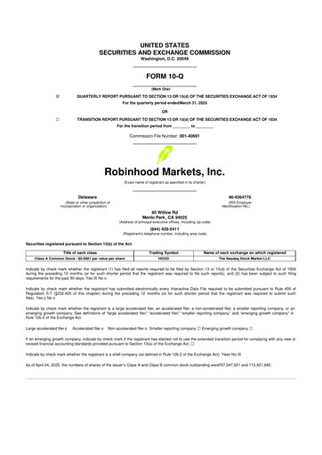 Vorschaubild Robinhood 10-Q Quartalsbericht 2025 