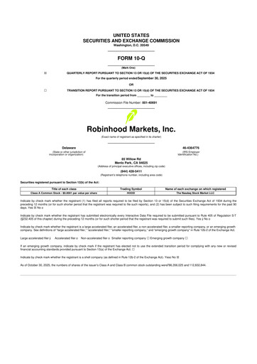 Vorschaubild Robinhood 10-Q Quartalsbericht 2025 