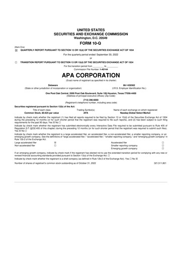 Miniature APA Corporation 10-Q Rapport trimestriel 2022 
