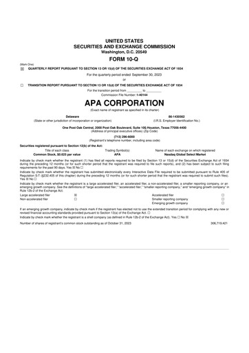 Miniature APA Corporation 10-Q Rapport trimestriel 2023 