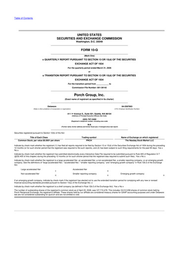 Miniature Porch Group 10-Q Rapport trimestriel  
