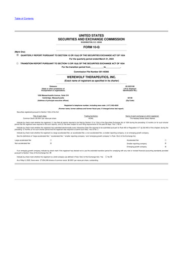 Thumbnail Werewolf Therapeutics 10-Q Quarterly Report FY2022 