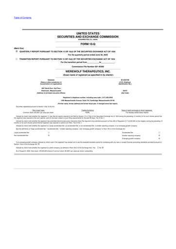 Thumbnail Werewolf Therapeutics 10-Q Quarterly Report FY2022 