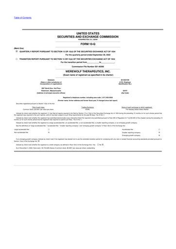 Thumbnail Werewolf Therapeutics 10-Q Quarterly Report FY2022 