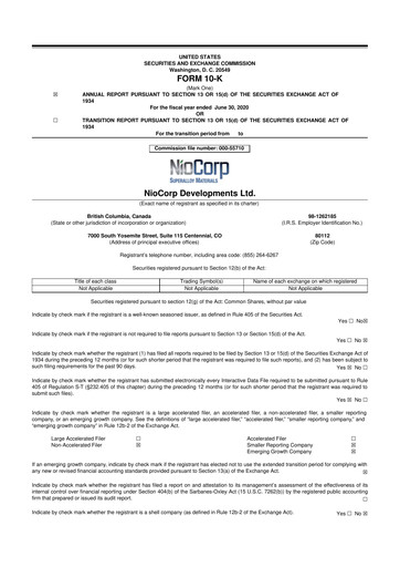 Miniature NioCorp Developments 10-K Rapport annuel 2020