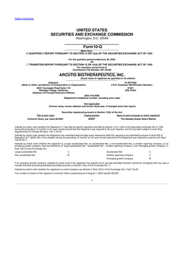 Vorschaubild Arcutis Biotherapeutics 10-Q Quartalsbericht 2020 