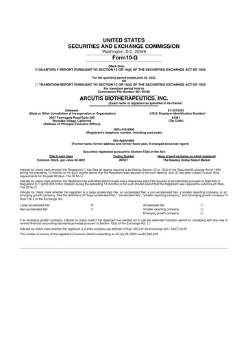 Vorschaubild Arcutis Biotherapeutics 10-Q Quartalsbericht 2022 