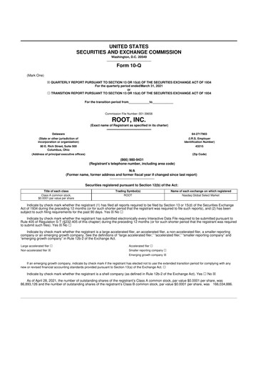 Miniature Root Insurance
 10-Q Rapport trimestriel 2021 