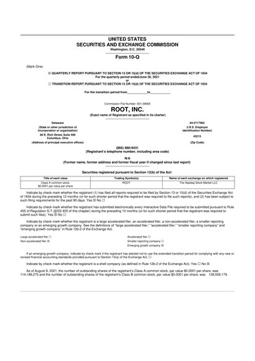 Miniature Root Insurance
 10-Q Rapport trimestriel 2021 