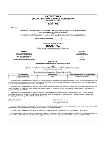 Miniature Root Insurance
 10-Q Rapport trimestriel 2021 