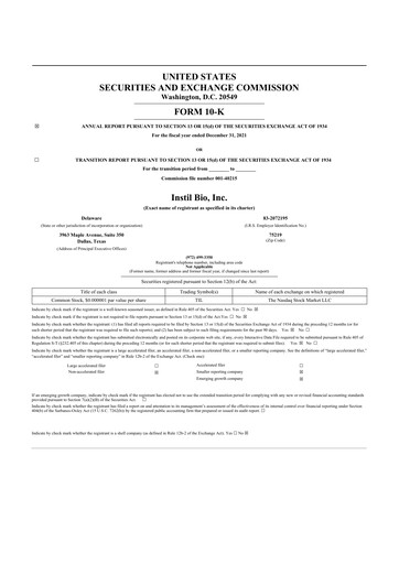 Thumbnail Instil Bio 10-K Annual Report 2021