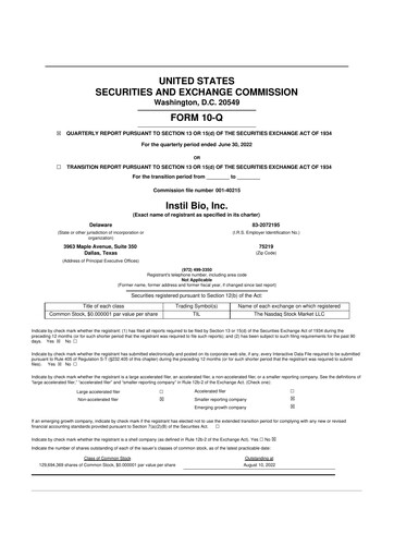 Miniature Instil Bio 10-Q Rapport trimestriel 2022 
