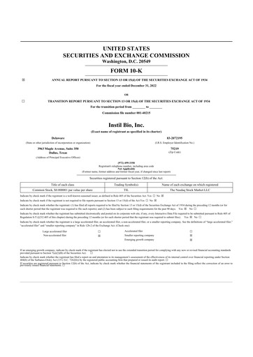 Thumbnail Instil Bio 10-K Annual Report 2022