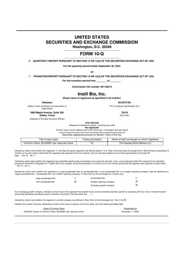 Miniature Instil Bio 10-Q Rapport trimestriel 2024 