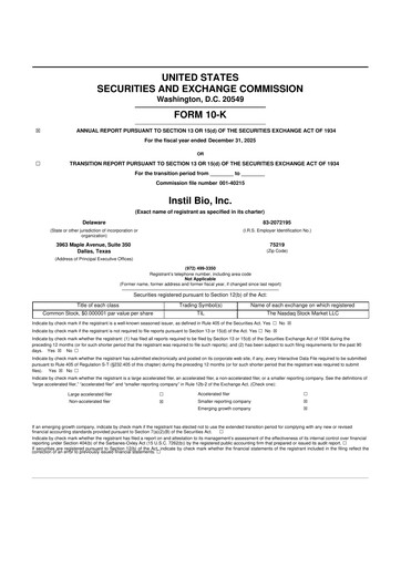 Thumbnail Instil Bio 10-K Annual Report 