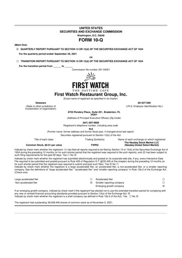 Vorschaubild First Watch Restaurant 10-Q Quartalsbericht 2021 