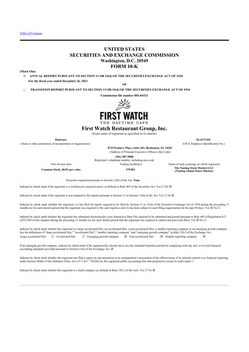 Thumbnail First Watch Restaurant 10-K Annual Report 2021