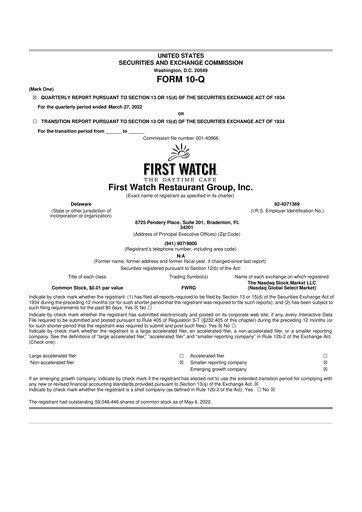 Vorschaubild First Watch Restaurant 10-Q Quartalsbericht 2022 