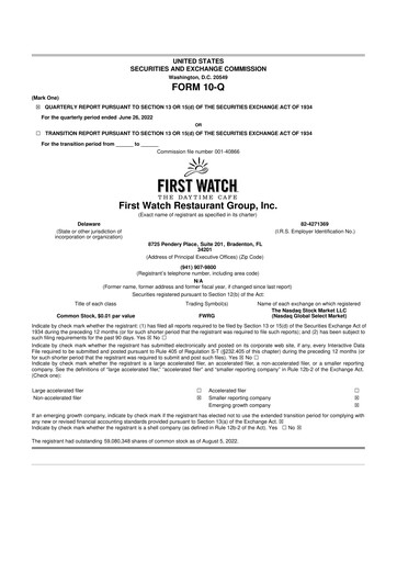 Vorschaubild First Watch Restaurant 10-Q Quartalsbericht 2022 