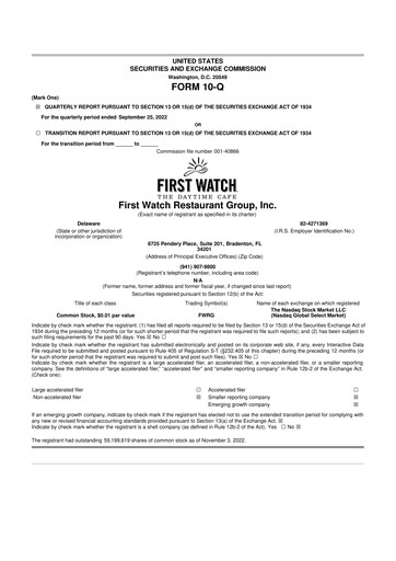Vorschaubild First Watch Restaurant 10-Q Quartalsbericht 2022 