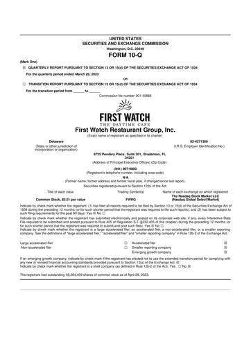 Vorschaubild First Watch Restaurant 10-Q Quartalsbericht 2023 