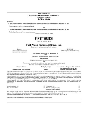 Vorschaubild First Watch Restaurant 10-Q Quartalsbericht 2023 