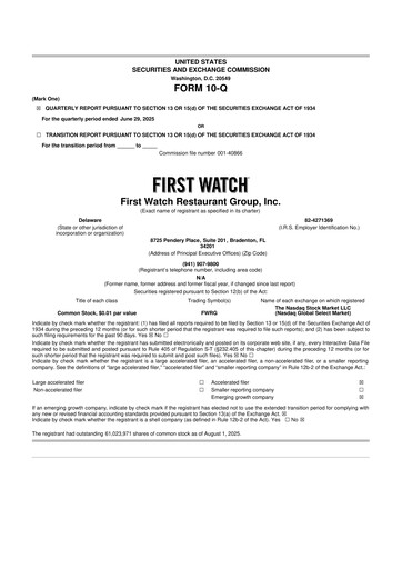 Vorschaubild First Watch Restaurant 10-Q Quartalsbericht 2025 