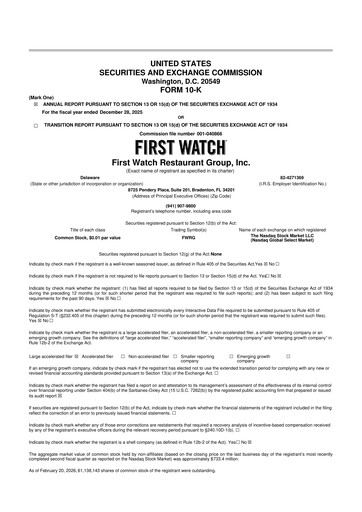 Thumbnail First Watch Restaurant 10-K Annual Report 
