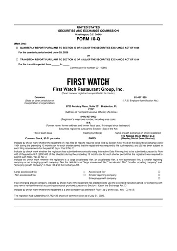 Thumbnail First Watch Restaurant 10-Q Quarterly Report FY2026 