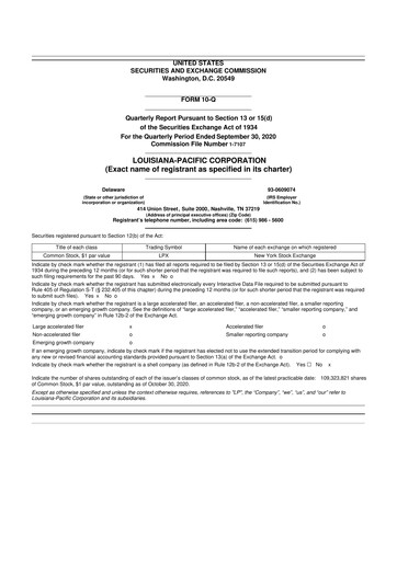 Miniature Louisiana-Pacific
 10-Q Rapport trimestriel 2020 