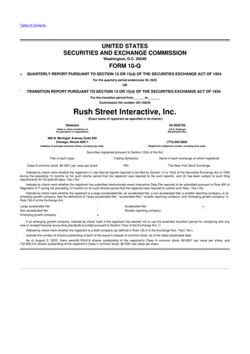 Vorschaubild Rush Street Interactive 10-Q Quartalsbericht 2023 