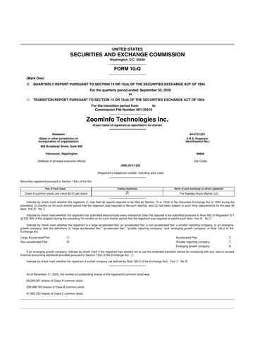 Thumbnail ZoomInfo 10-Q Quarterly Report FY2020 