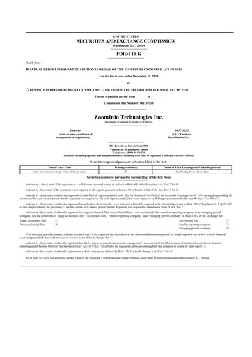 Thumbnail ZoomInfo 10-K Annual Report 2020