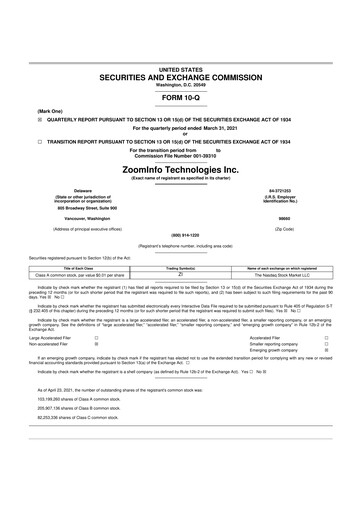 Thumbnail ZoomInfo 10-Q Quarterly Report FY2021 