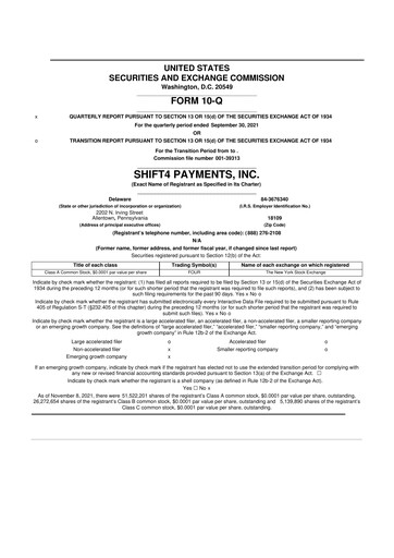 Thumbnail Shift4 Payments
 10-Q Quarterly Report FY2021 