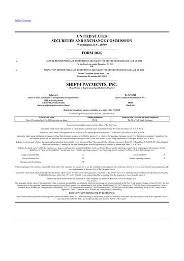 Miniature Shift4 Payments
 10-K Rapport annuel 2021