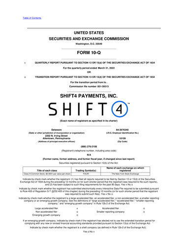 Thumbnail Shift4 Payments
 10-Q Quarterly Report FY2022 